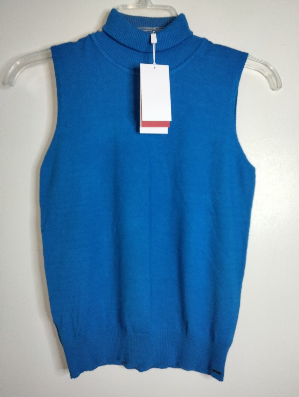 Q2 (Sz L) Blue Lightweight Stretch Sleeveless Turtleneck Sweater Vest (NEW-NWT)